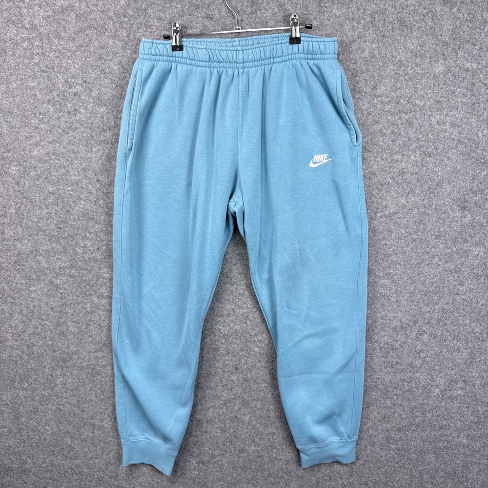 Nike Sweatpants Club Fleece Joggers Large Light Blue Cotton Blend Embroidered